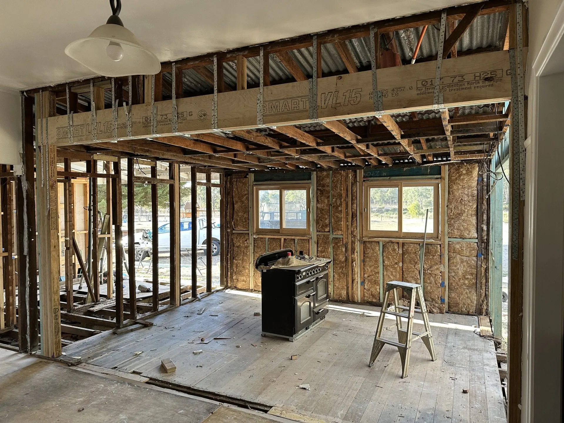 Taylors Court house during reframing works, Kyneton.